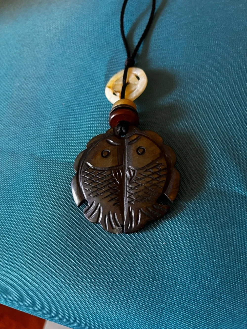 Unusual vintage hand carved jade and nephrite double fish with medallion Chinese